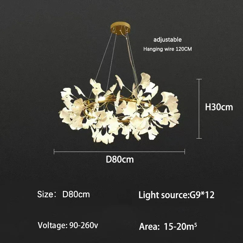 Lámpara de techo LED DecorBites™ con forma de rama y hoja de ginkgo: diseño nórdico moderno para la decoración del hogar.