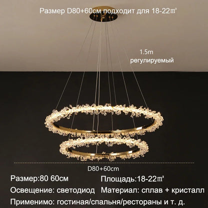 DecorBites™ Golden Crystal LED Round Chandelier for Luxury Indoor Lighting