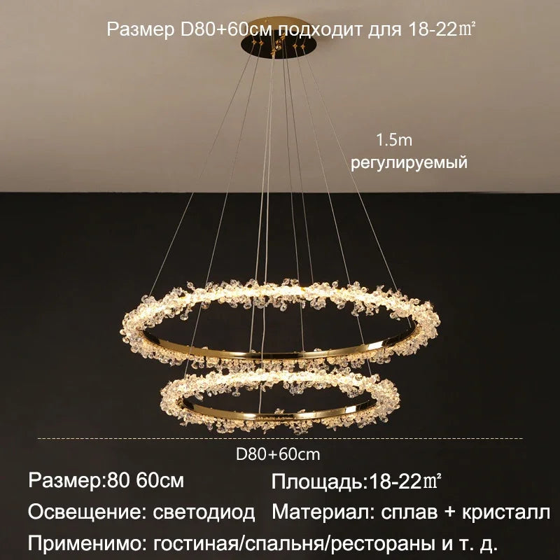 Decorbites™ Lámpara de Araña Redonda LED de Cristal Dorado para Iluminación de Lujo en Interiores