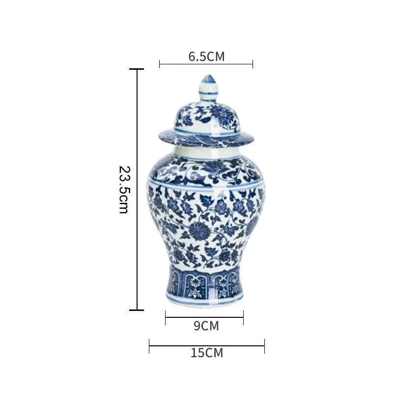 DecorBites™ Blue White Porcelain General Jar: Ceramic Tea Caddy Candy Pot Storage Container