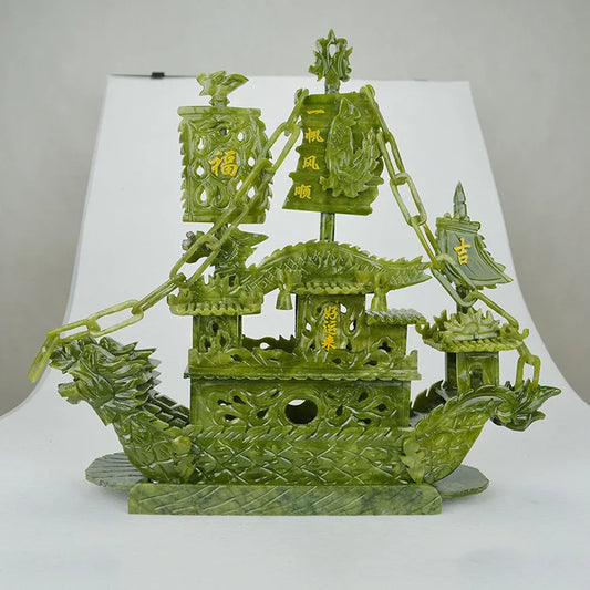 DecorBites™ Jade Dragon Boat Ornament - 38cm Luxury Collectible and Gift-Worthy Living Room Decor