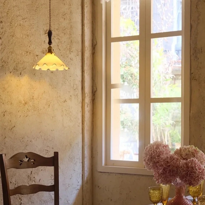 Lámpara colgante LED de cristal color crema DecorBites™ - Lámpara colgante nórdica minimalista de latón