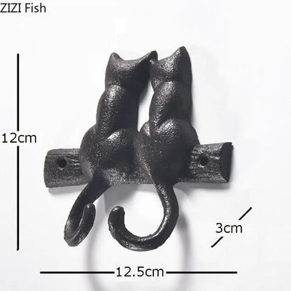 DecorBites™ Cat Hook Hanging Shelf: Decorative Cast Iron Wall Coat Rack for Outdoor Decoration
