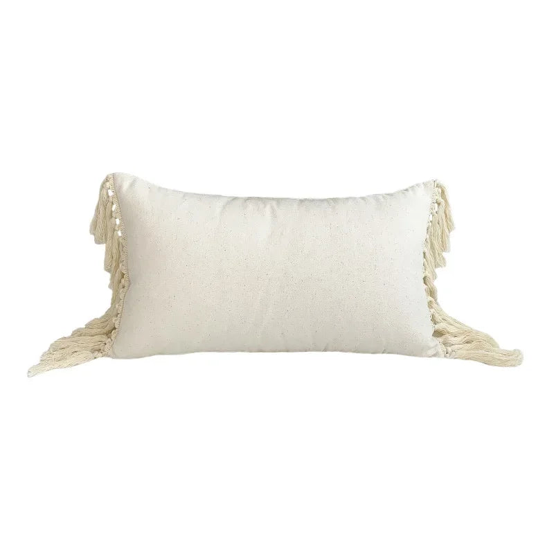 DecorBites™ Boho Linen Cotton Pillow Cover with Tassels - Beige Square/Rectangular 45x45cm/30x50cm