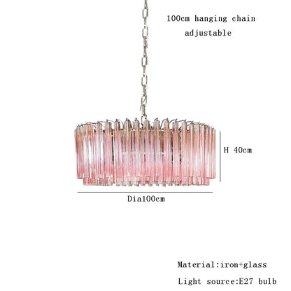 DecorBites™ 2025 Pink Glass Chandelier: Classic Kitchen & Living Room Lighting