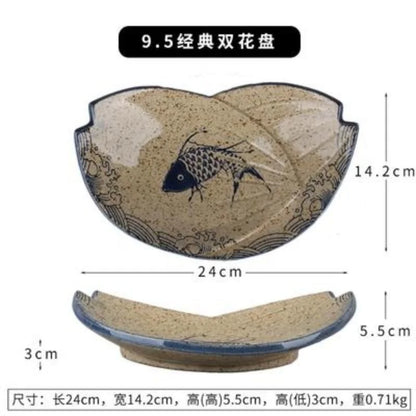 DecorBites™ Japanese Fish Print Ceramic Tableware - Special-shaped Large Dinner Plate Set
