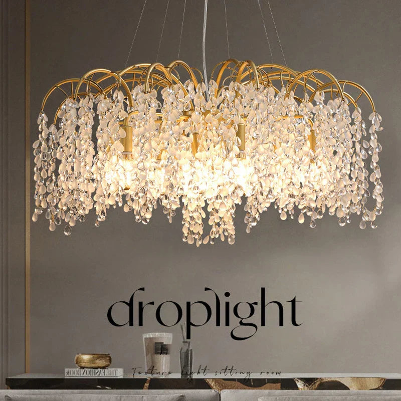 DecorBites™ Crystal Led Chandelier Golden Luxury Living Room Ceiling Lamp