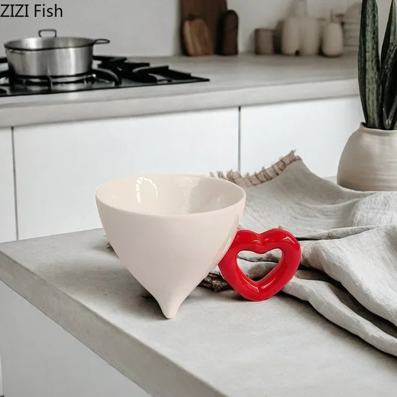 Juego de tazas de café y té de cerámica con forma de corazón DecorBites™, recipiente cónico para leche o jugo para mesa de comedor