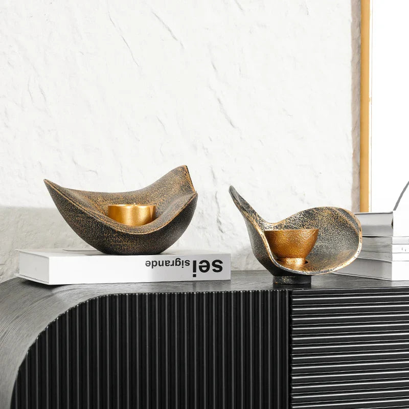 DecorBites™ Gold Geometric Candlestick Bowl - Elegant Home Decor & Centerpiece