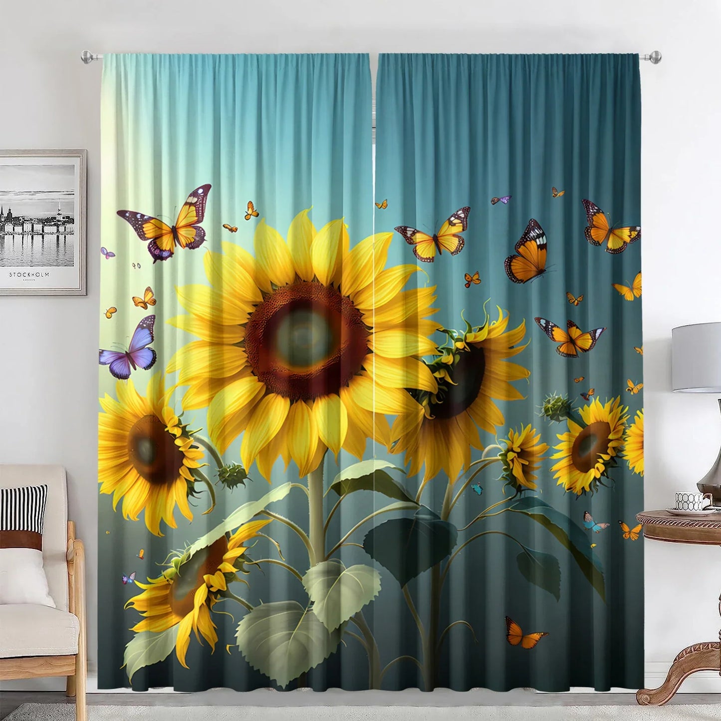 Decobites Sunflower Seaweed Curtains | Home & Kitchen Decor, Printed, Pole Bag Design