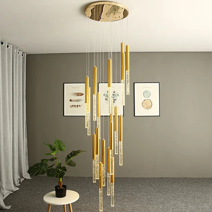 Lámpara de araña DecorBites™ Crystal Gold para sala de estar, escalera o cocina - Diseño nórdico moderno