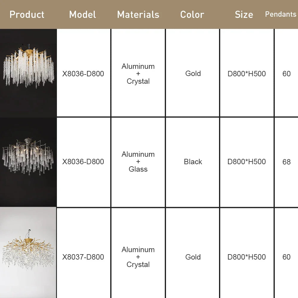 DecorBites™ Branch Crystal LED Ceiling Chandelier in Gold/Black for Dining Room Lobby