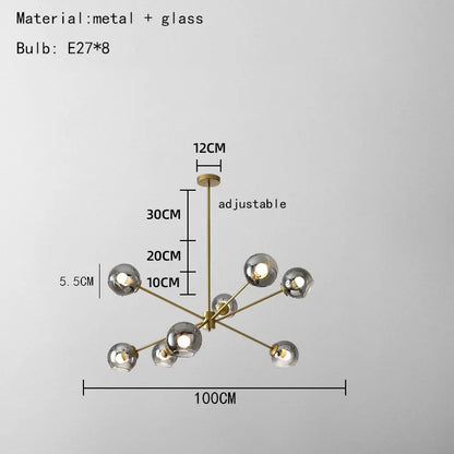 DecorBites™ Glass Chandelier with Metal Frame for Parlor, Dining Room, and Bedroom Lighting