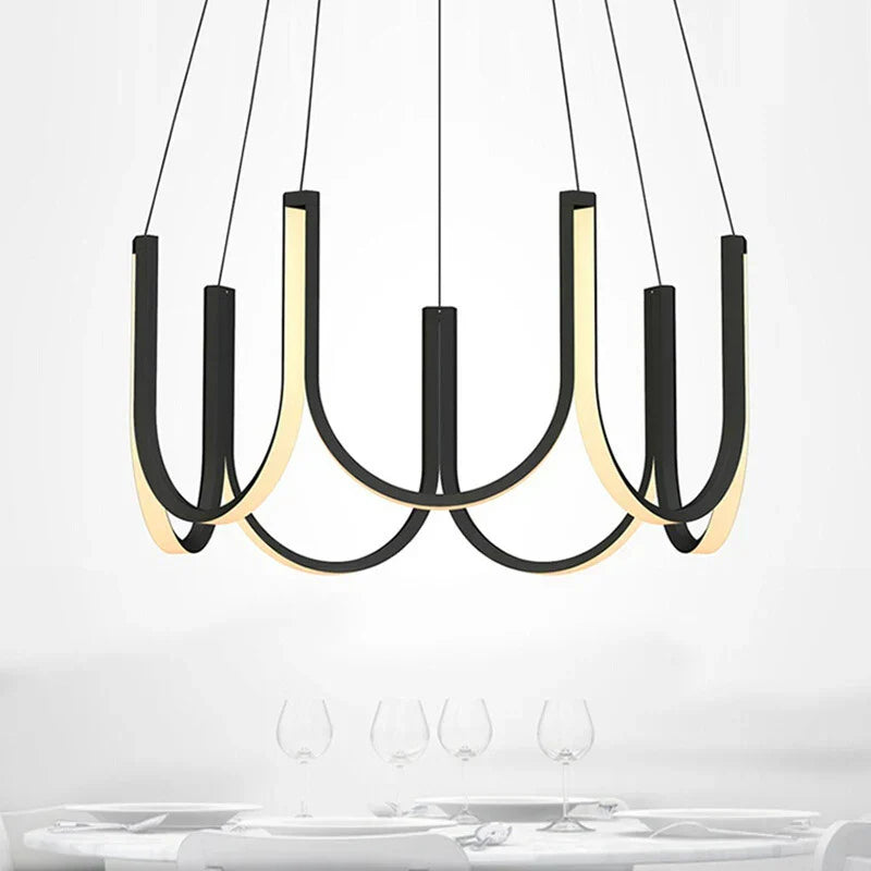 DecorBites™ LED Chandelier: Black Gold Aluminium Hanging Light, Parlor Dining Room Bedroom Lamp