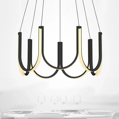 DecorBites™ LED Chandelier: Black Gold Aluminium Hanging Light, Parlor Dining Room Bedroom Lamp