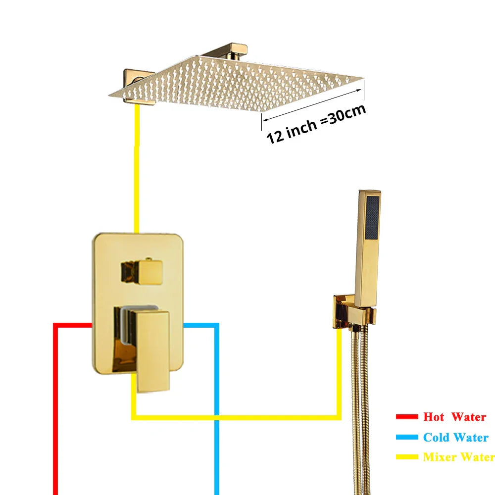 DecorBites™ Gold Rain Shower Faucet Wall Mounted Bathtub Mixer Tap Set