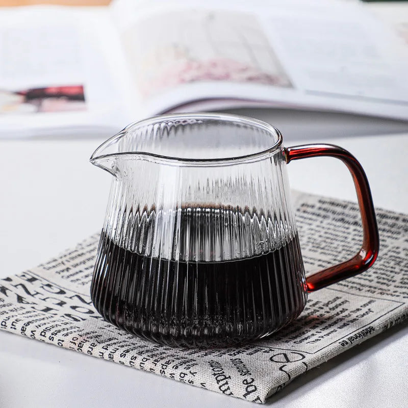 DecorBites™ Glass Coffee Pot with V-Shaped Spout and Vertical Stripes, 350ml/500ml