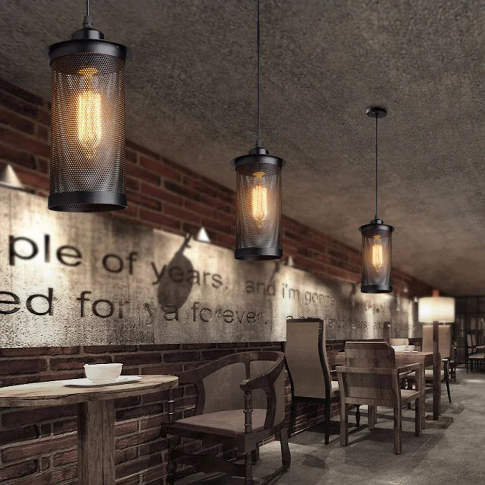 DecorBites™ Industrial Nordic Black Iron Cage Pendant Light Loft Hanging Lamp