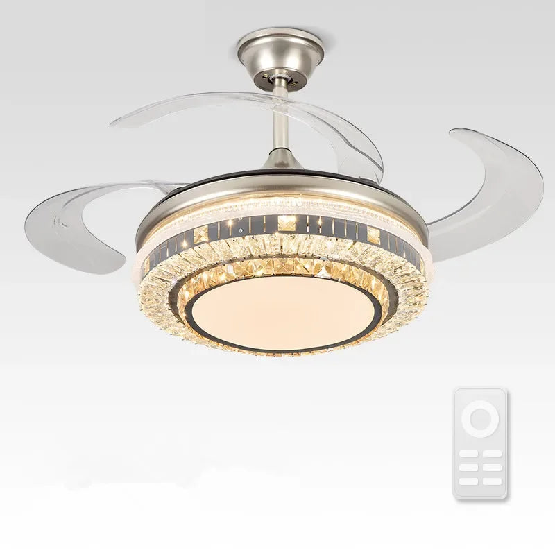Decorbites™ Cuchillas Retráctiles de Cristal Dorado Ventilador de Techo LED Moderno de 42" con Iluminación Inteligente