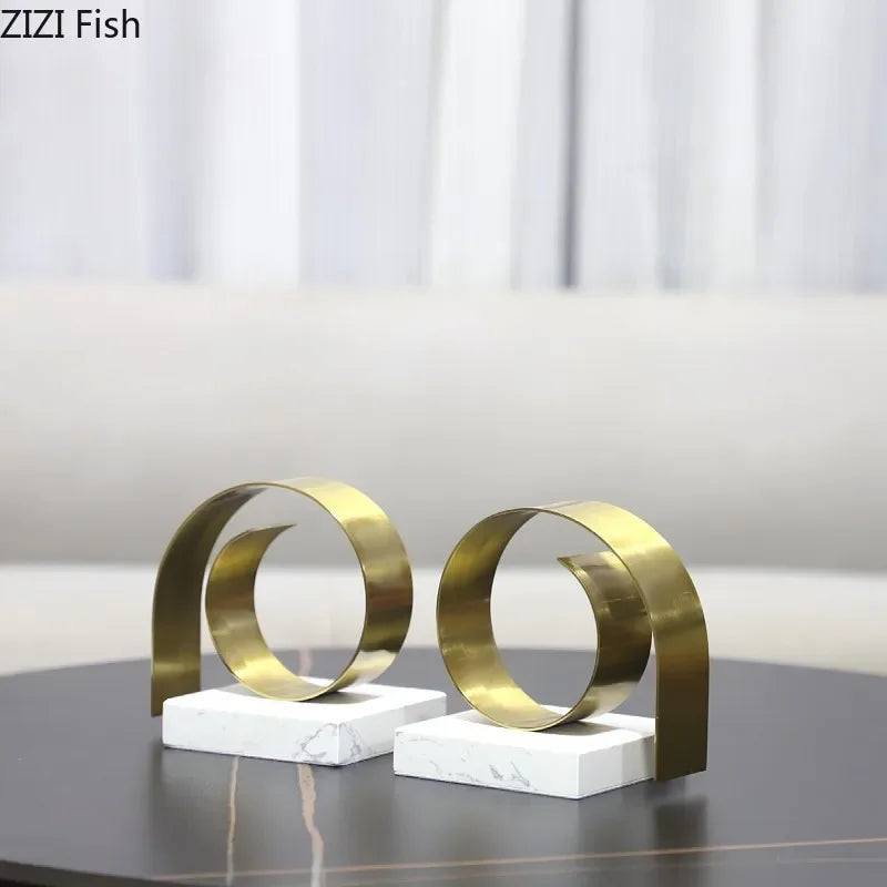 DecorBites™ Golden Spiral Bookend Set with Marble Base for Stylish Desk & Library Decor