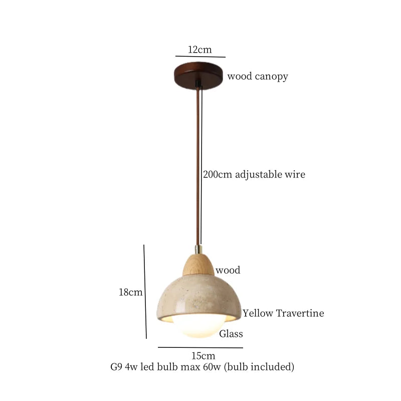 DecorBites™ Japanese LED Hanging Lamp Yellow Travertine Pendant Lighting for Bedroom and Dining Room