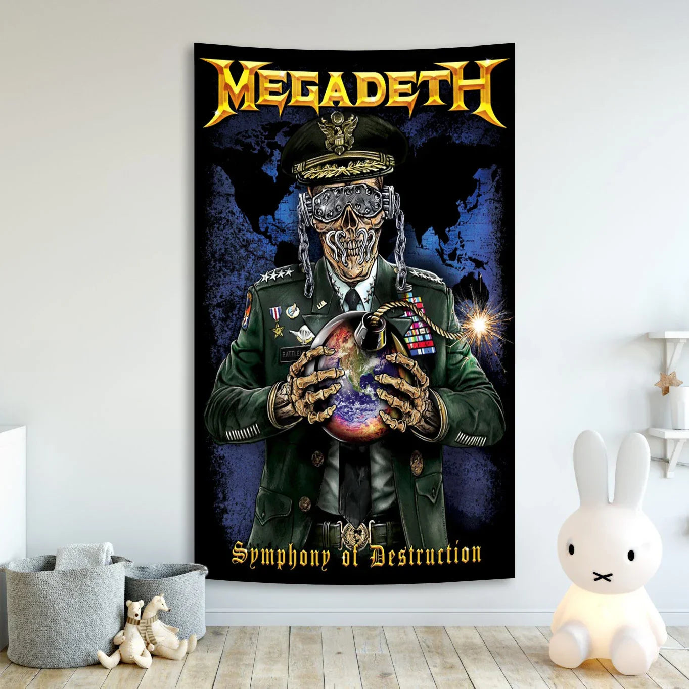 Megadeths Vintage Rock Skull Tapestry for Bar Decoration by Decobites