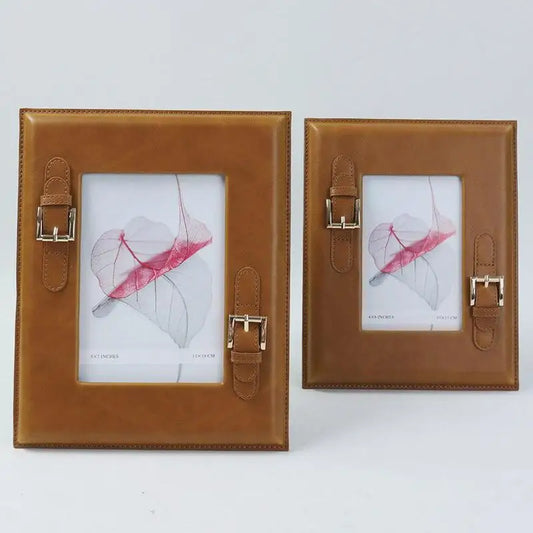 DecorBites™ Brown Weave Leather Photo Frame | Minimalist Desk Decoration | Aesthetic Room Decor