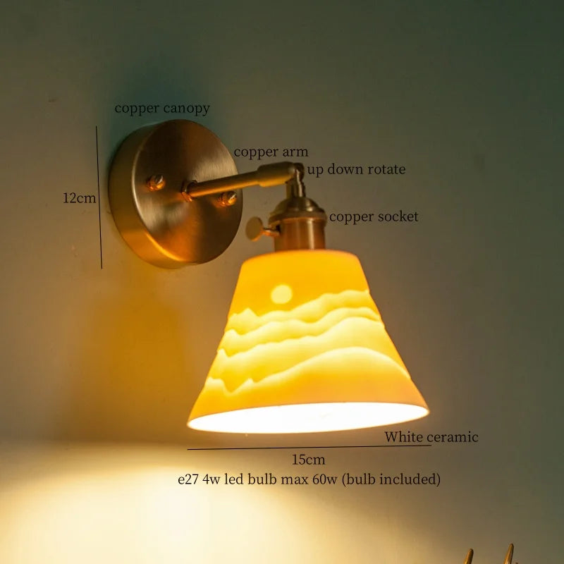 Decorbites™ Japanisches Vintage-LED-Wandleuchte Kupferarm Weißes Keramik Schlafzimmer-Dekor Loft