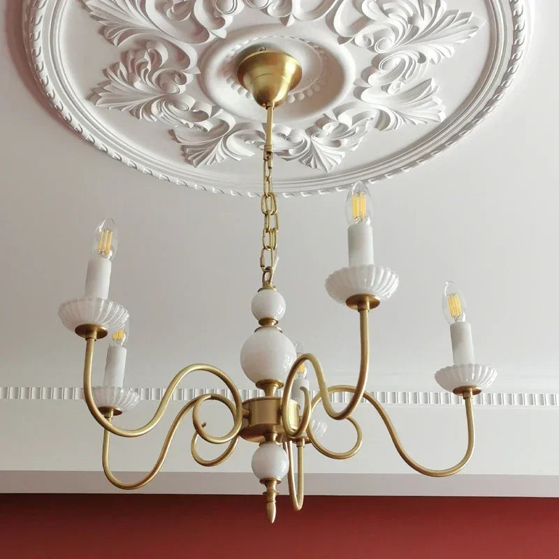 Lámpara de araña LED blanca crema DecorBites™, lámpara colgante retro de cobre para decoración del hogar