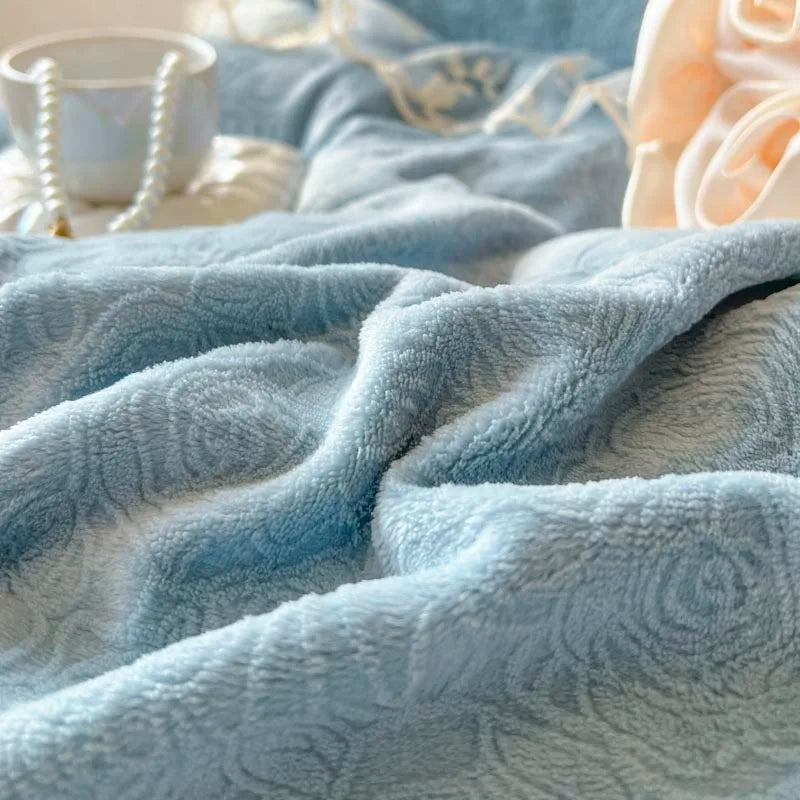 DecorBites™ Lace Princess Bedding Set with Velvet Bed Skirt & Quilt Cover