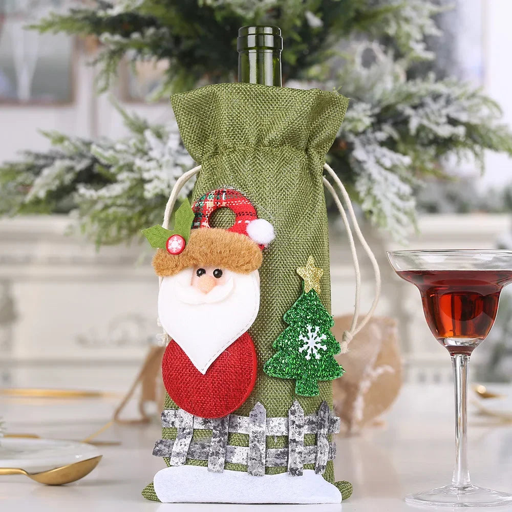 Creative Christmas Wine Bottle Set Golden Velvet Dress Wine Bottle Covers Sleeve Santa Snowman Xmas New Year Dinner Table Decor