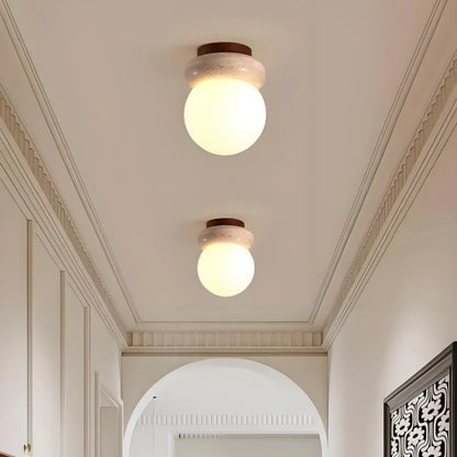 DecorBites™ LED Ceiling Light with Wood Base and White Glass Shade