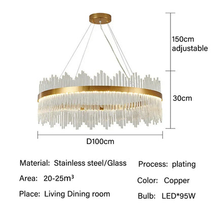 DecorBites™ Glass Rod LED Pendant Chandelier: Elegant Lighting Fixture for Home Living Dining Bedroom Decor