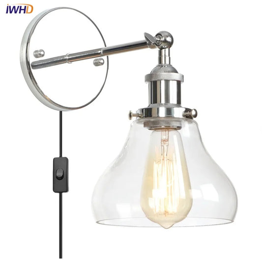 DecorBites™ Industrial Vintage Silver Glass Wall Lamp for Bedroom Kitchen Balcony Bedside