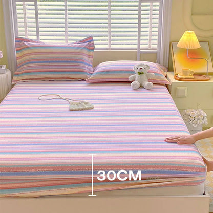 غطاء سرير مخطط قطني من DecorBites™ لغطاء مرتبة مزدوجة بحجم كوين