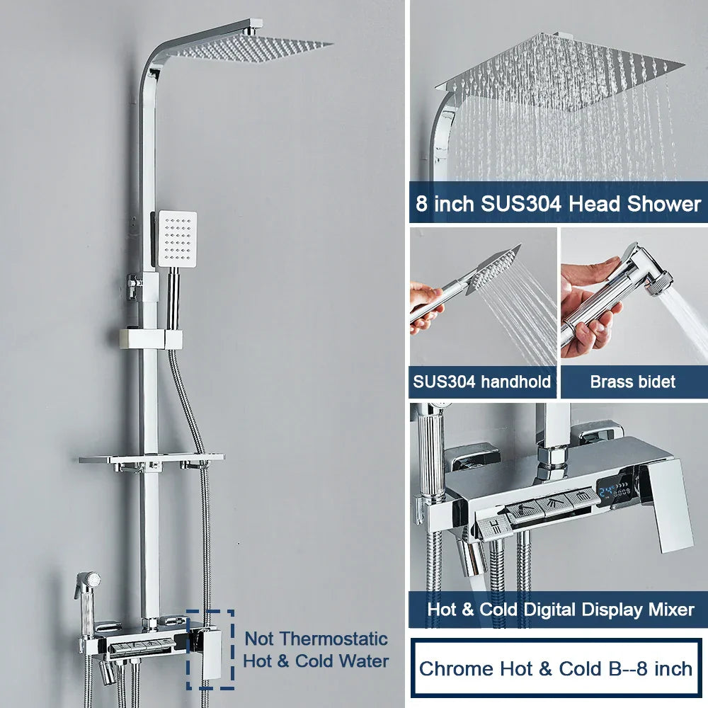 DecorBites™ Digital Display Shower System with Thermostatic Control and Tub Spout