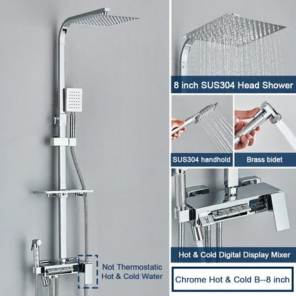 DecorBites™ Digital Display Shower System with Thermostatic Control and Tub Spout