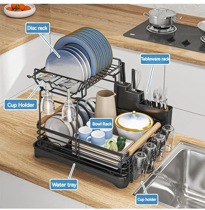 DecorBites™ Kitchen Utensil Drainer Rack with Chopstick Cage and Drainboard