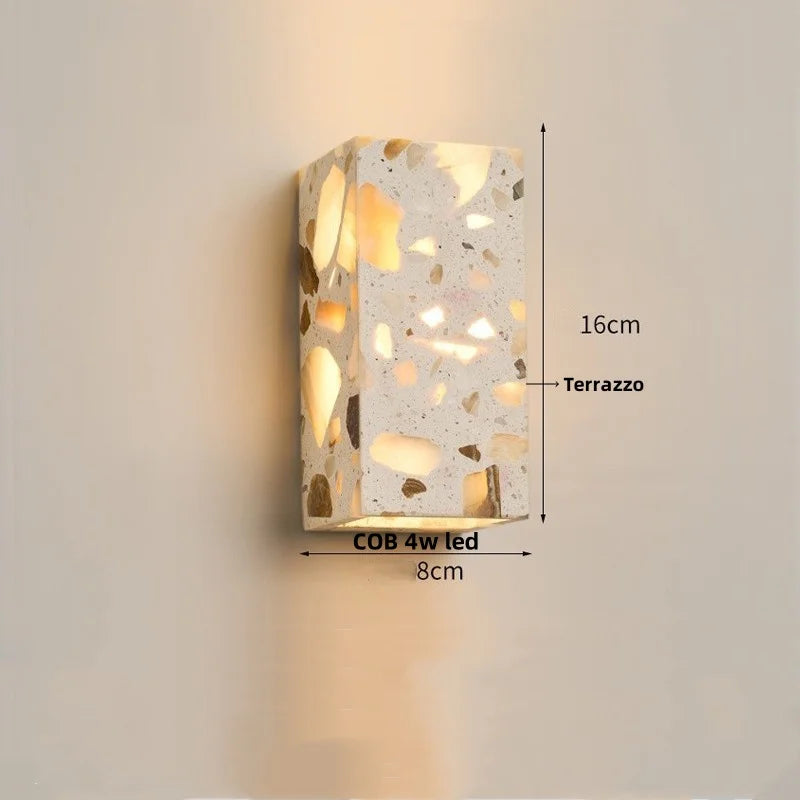 DecorBites™ LED Wall Light Fixture Bedroom Balcony Hallway Waterproof Square Terrazzo Bedside Lamp