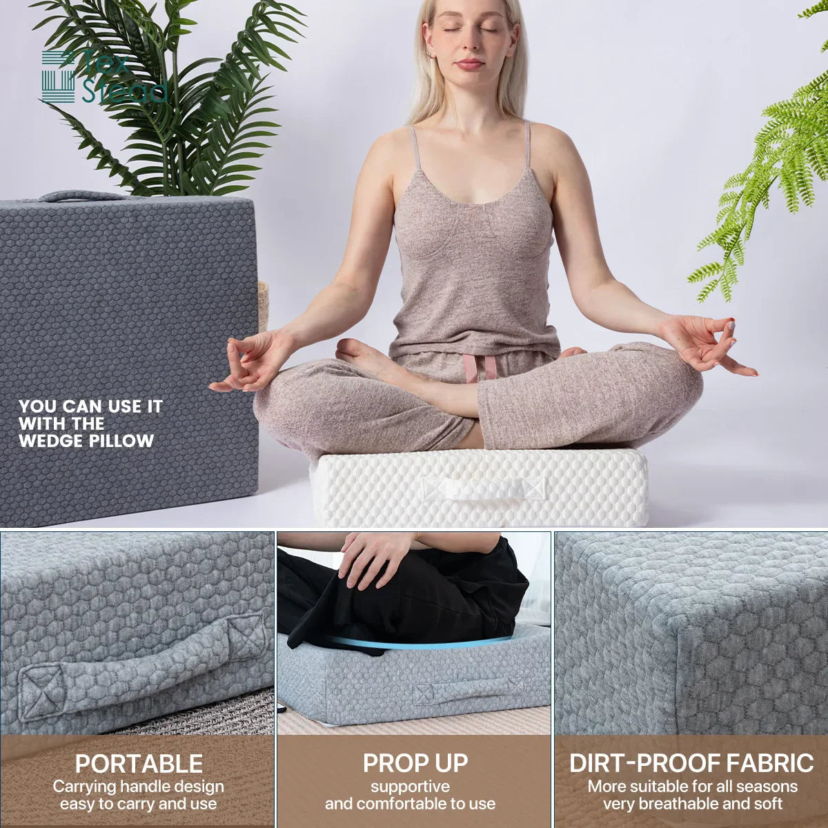 Decobites Square Meditation Floor Pillow, Washable Large Seating Cushion