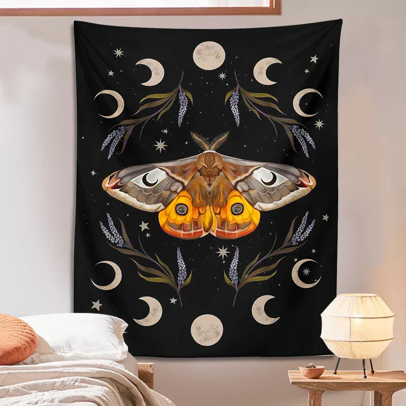 Decobites Moon Phase Butterfly Vintage Aesthetic Tapestry Butterfly Star Room Decor