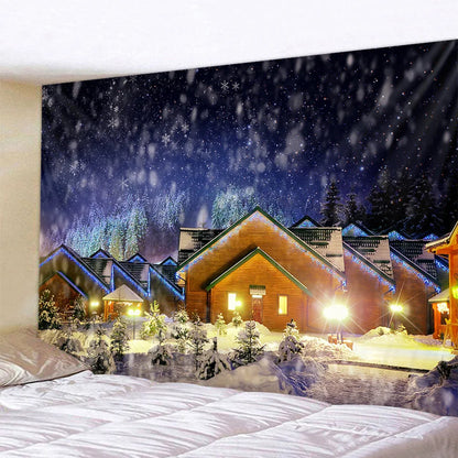 Decobites Snowy Town Tapestry: Nordic Christmas Wall Hanging for Boho Room Decor