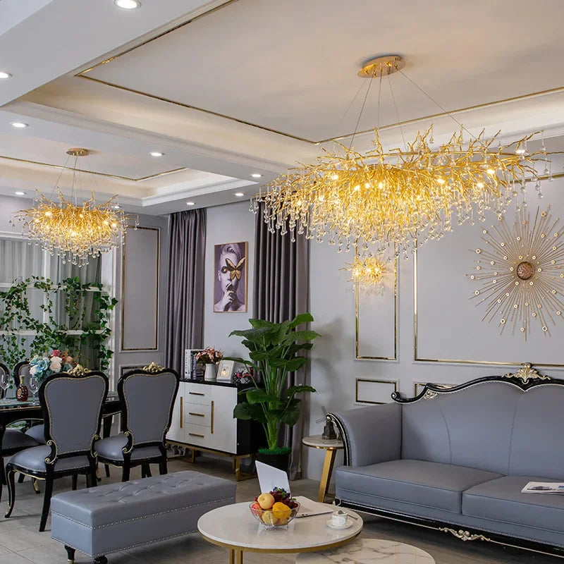 Gold Crystal Branch Chandelier Chrome L160cm
