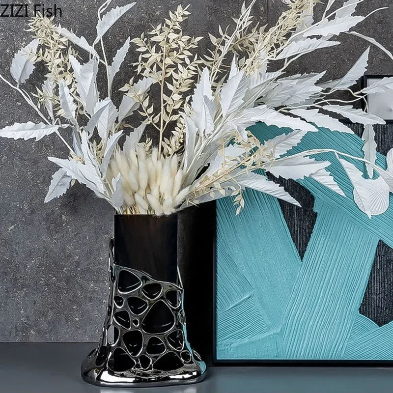 DecorBites™ Gold Plated Hollowed Vase for Desk Decoration and Floral Arrangement