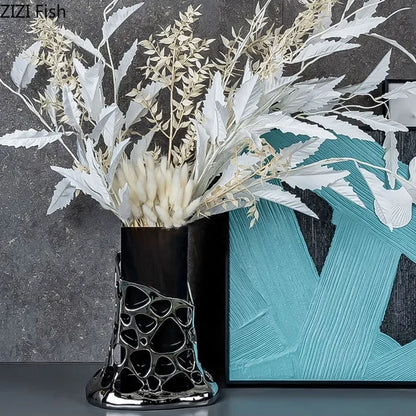 DecorBites™ Gold Plated Hollowed Vase for Desk Decoration and Floral Arrangement