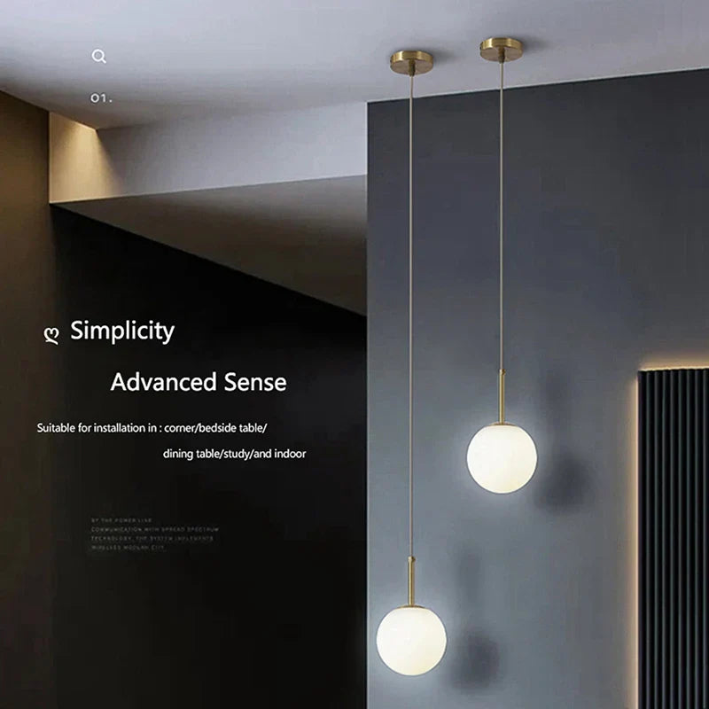Nordic Glass Globe Pendant Light in Gold and White