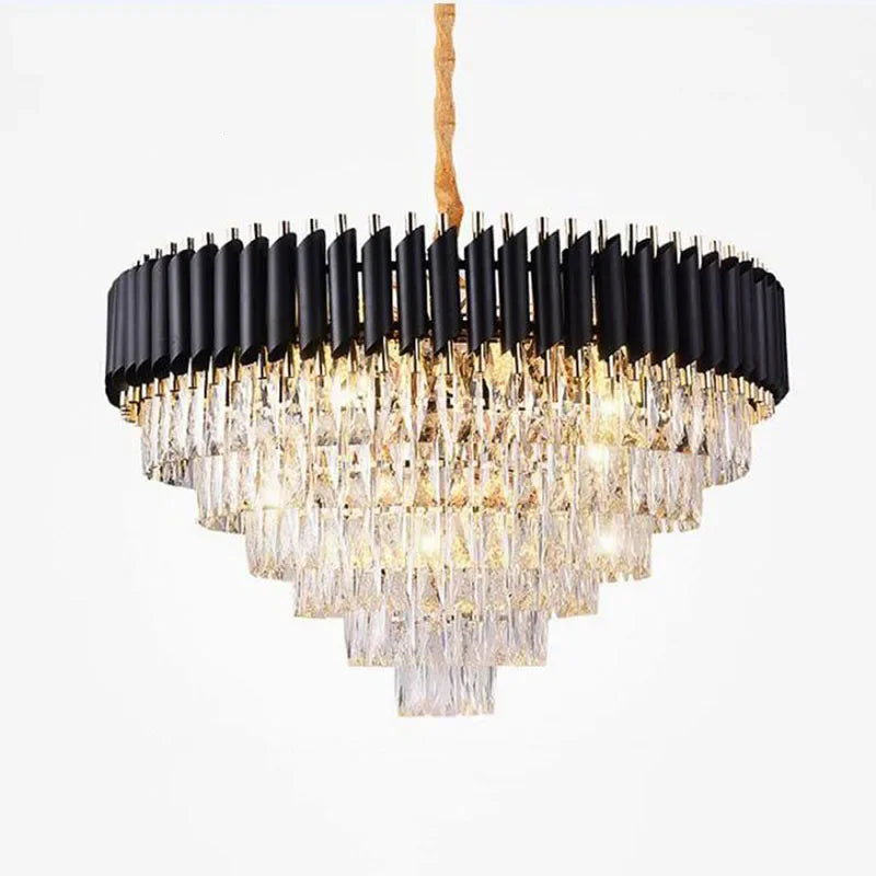 DecorBites™ Gold Black Crystal Chandeliers LED Ceiling Light for Luxe Living & Hospitality