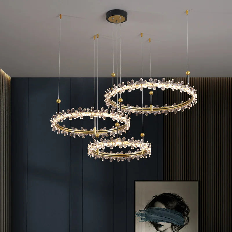 Decorbites™ Gold Kristall-Ring-Kronleuchter-Hängeleuchte, luxuriöses modernes Design für die Hausdekoration