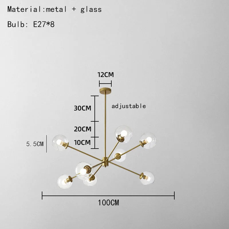 DecorBites™ Glass Chandelier with Metal Frame for Parlor, Dining Room, and Bedroom Lighting