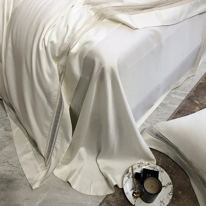 DecorBites™ Eucalyptus Lyocell Luxury Bedding Set in White Champagne Grey Pink